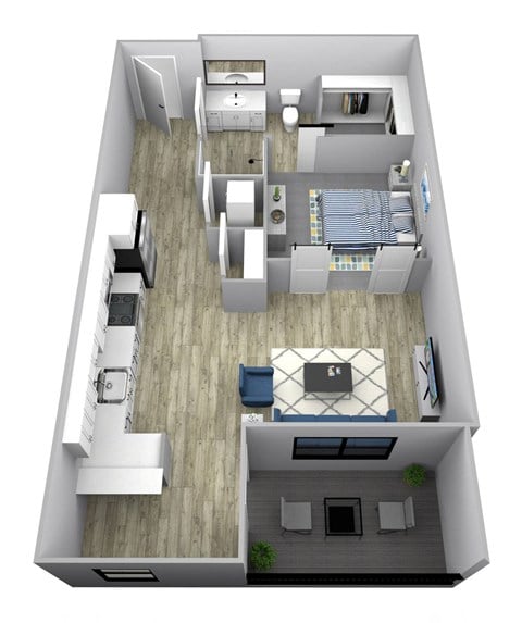 Floor plan for studio, 1 bath, 605 sqft